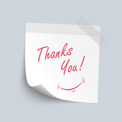 Sticky note white  paper with  thank you  red color word isolate