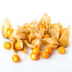 Ripe physalis isolated on a white background.  Physalis peruvian
