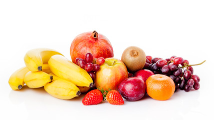 Fresh fruits isolated on a white . Set of different fresh fruits