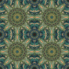 Ornate floral seamless texture, endless pattern with vintage mandala elements.