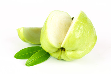 Fresh green Guava fruit on white background