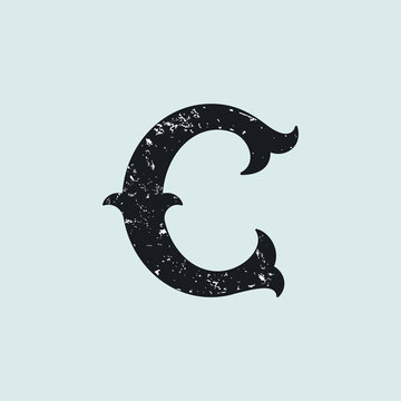 C Letter Logo. Vintage Slab Serif Type With Grunge Texture.