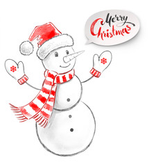 Pencil illustration of Snowman