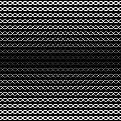Vector seamless pattern, horizontal wavy lines. Simple illustration of DNA chain. Dark monochrome background, halftone transition effect. Black & white repeat texture. Design for prints, digital, web