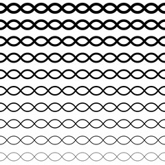 Vector seamless pattern, horizontal wavy lines. Simple illustration of DNA. Monochrome background with halftone transition effect. Black & white repeat texture. Design element for prints, digital, web