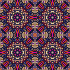 Ornate floral seamless texture, endless pattern with vintage mandala elements.