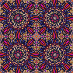 Ornate floral seamless texture, endless pattern with vintage mandala elements.