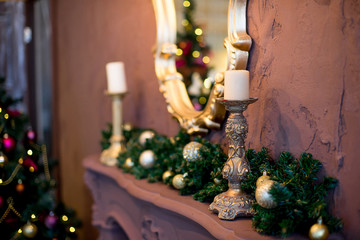 Christmas interior in purple and gold colors