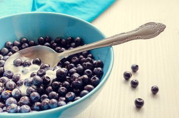 Freshly picked blueberries with cream