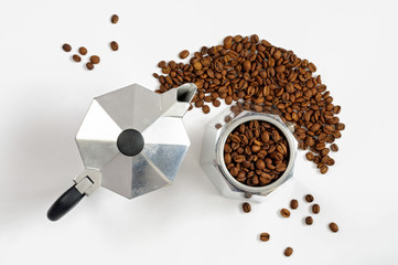 Moka coffee pot with beans