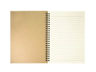 Blank lined notebook open on white background.