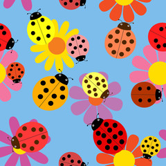 Seamless ladybugs and flowers.