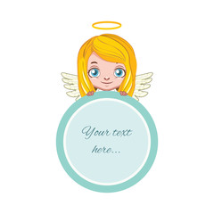 Cute angel holding a circular frame