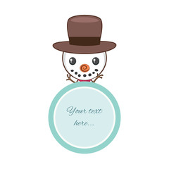 Cute snowman holding a circular frame