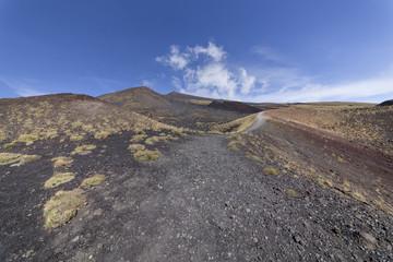 Etna crater and volcanic landscape around mount Etna, Sicily, It