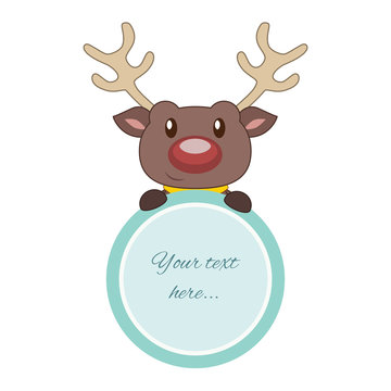 Cute stylized reindeer holding a circular frame