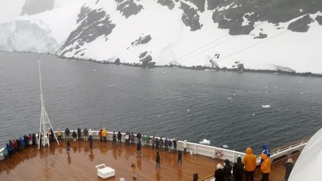 Cruise ship entering Lemaire Channel, Antarctic Peninslula, Antarctica