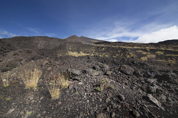 Etna crater and volcanic landscape around mount Etna, Sicily, It