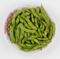 Soybeans(edamame) on white background