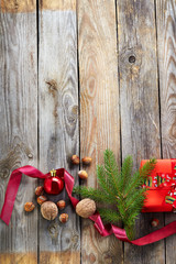 Christmas decoration over wooden background.