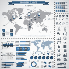 Oil industry icon set and infographics. Vector icons. 