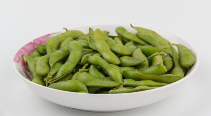Soybeans(edamame) on white background