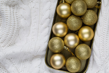 Christmas decoration on warm clothes. Design for your New Year`s card
