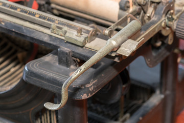 Part of old typewriter, background, close-up
