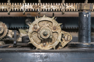 Part of old typewriter, background, close-up
