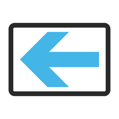 Arrow Left vector icon. Image style is a flat bicolor icon symbol inside a rounded rectangular frame, blue and gray colors, white background.