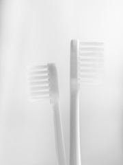 Black and white tone of two toothbrushes. Concepts and ideas of couple, conflict or split up.