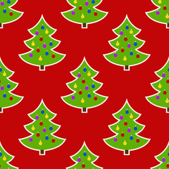 Seamless pattern. Image of Christmas tree on a red background.