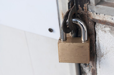 Lock on the door of room,selective focus.