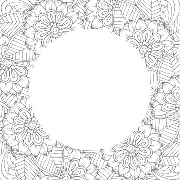 Vector floral frame in black and white. Can use for coloring book and cards design