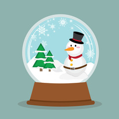 Vector of Merry Christmas glass ball with snowman