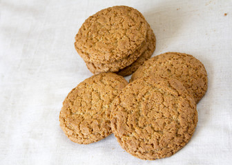 Oat cookies on a linen tablecloth