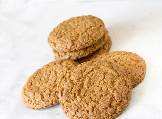 Oat cookies on a linen tablecloth