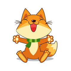 Small Fox. Sitting Vector Fox. Good Fox Vector Illustration. Happy Animal. Small Fox Figurine.