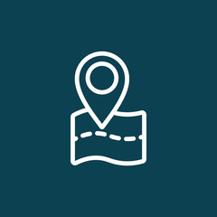thin line  pin point, location icon on blue blue background