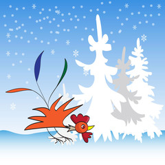 rooster image on a winter background
