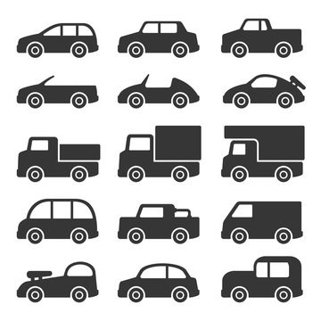 Car Icons Set on White Background. Vector