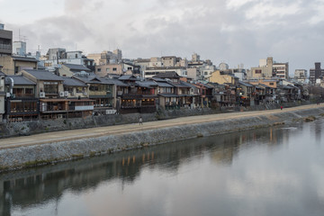 Houses by the river in Kyoto