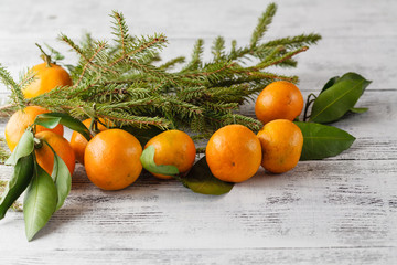 Merry Christmas and Happy New Year! Tangerines and Christmas dec