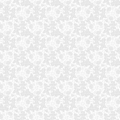 Vector White seamless pattern with gray stilized leaf and flower.