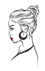 Beautiful woman line art illustration