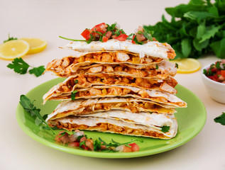 Quesadilla chicken and corn with salsa