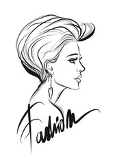 Beautiful woman line art illustration