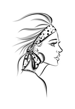 woman profile wearing polka dot scarf clip art preview