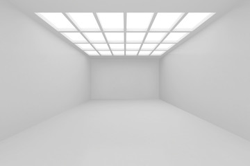 Interior with white wall into which falls the light from window ceiling. 3d rendering