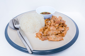 Thai style food, pork fried with crunchy garlic